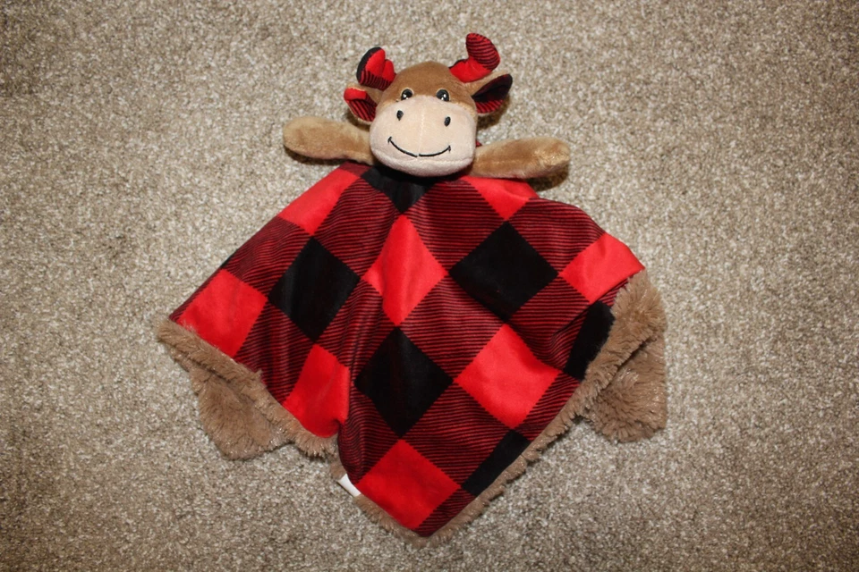 Trend Lab Moose Reindeer Brown Red Black Check Baby Boys Security Blanket Plush - Image 4 of 4