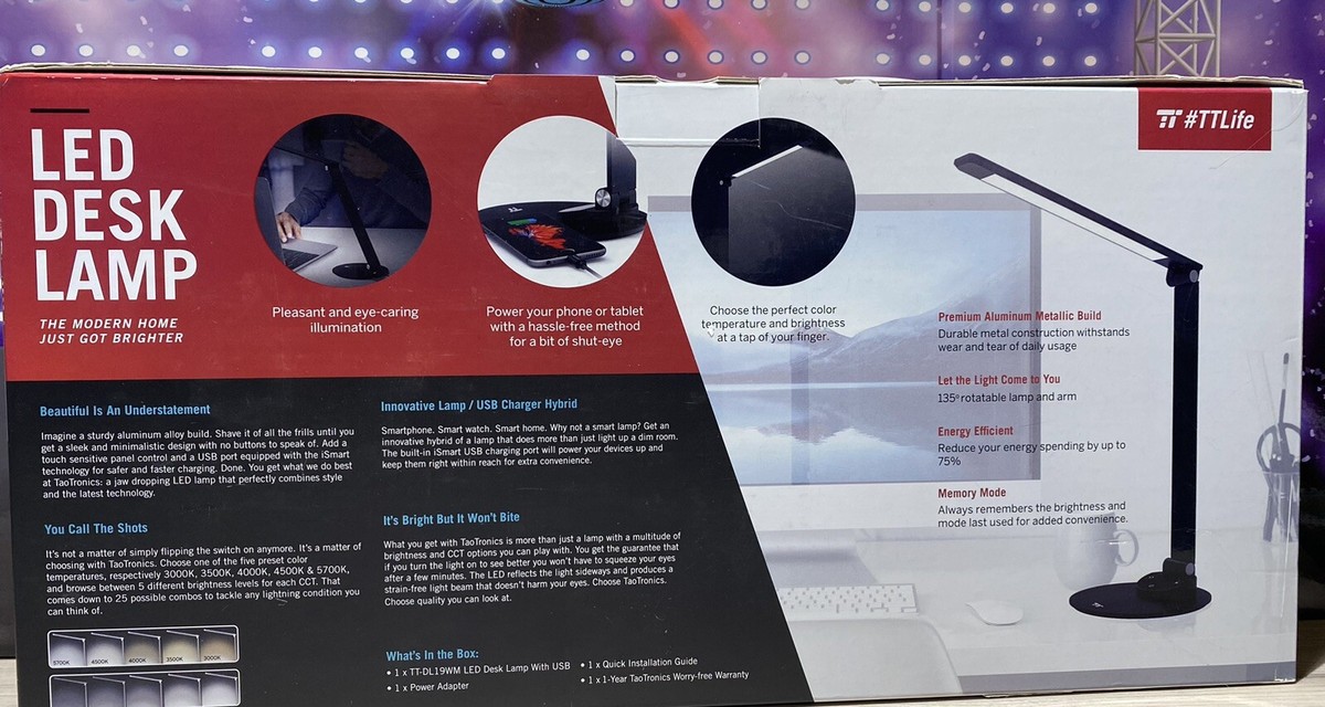 TaoTronics TT-DL19 USB Charger Watt LED Color Touch Control Desk Lamp  Black