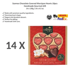 Szamos Chocolate Covered Marzipan Hearts 10pcs, Handmade Gourmet Gift 130g x 14