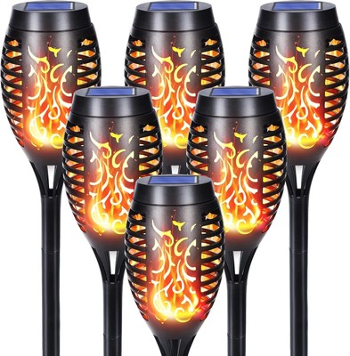 6 Stück Solarleuchten mit Flammeneffekt -   für Ihr Gartenparadies