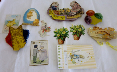 Antike Osterkarten Pfeife Stanzkorb Vintage Restposten Hase Ei etc Vintage