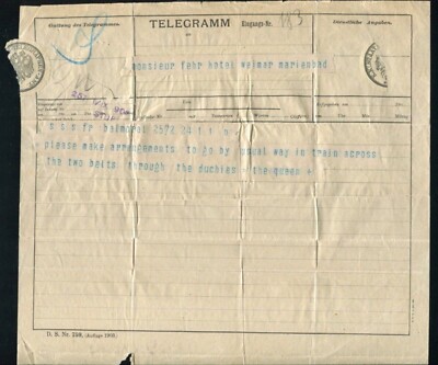 ANTIQUE ROYAL TELEGRAM QUEEN ALEXANDRA BALMORAL CASTLE TRAVEL DUCHIES 1903