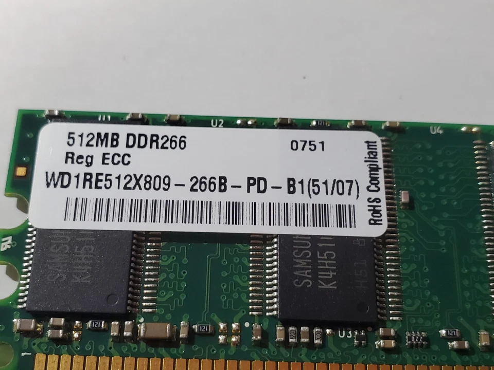 2pcs Wintec WD1RE512X809-266B-PD-B1 PCI2100R 512MB DDR266 ECC REG 184pin 1GB tot - Image 3 of 3