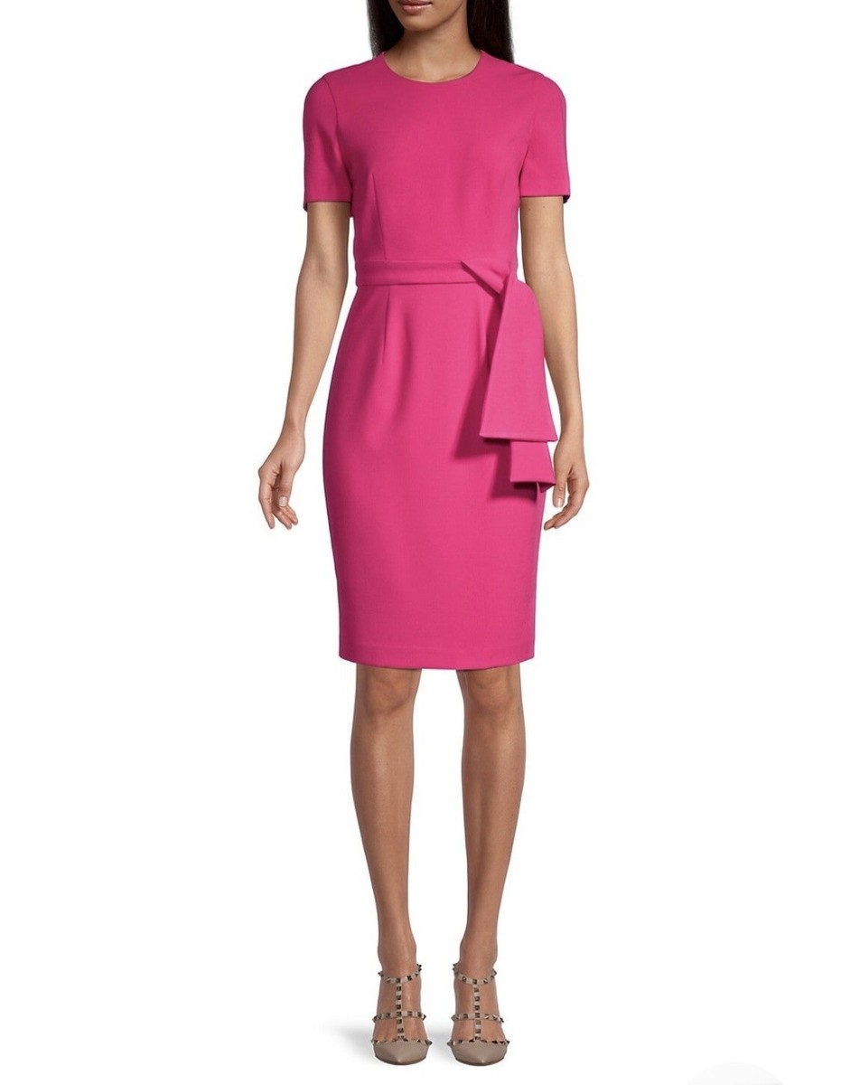pink sheath dress with sleeves Blush Pink 3/4 sleeve deep v-neck Sheath Dress