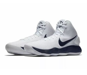 white and navy basketball shoes