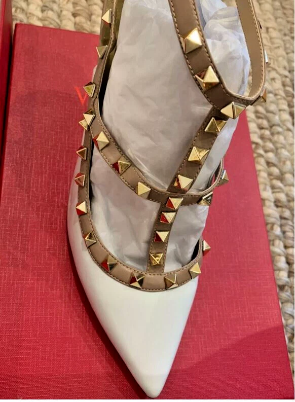 Nuova POMPA A GABBIA VALENTINO GARAVANI tg 41 bianca ROCKSTUD PATENT ROCKSTUD 100MM