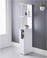 White Bathroom Storage Cabinet Tall Narrow Cupboard Free Standing Furniture Unit