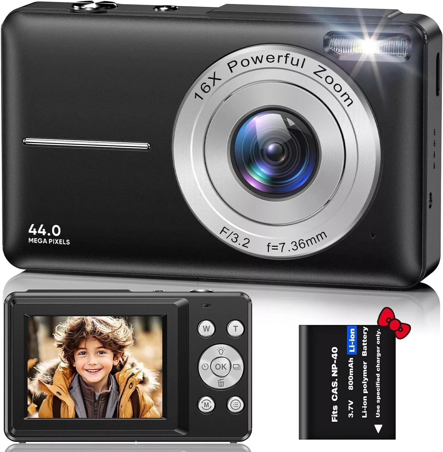 Digital Camera 1080P 44MP Compact Digital Camera 16X Digital Zoom with 2.4