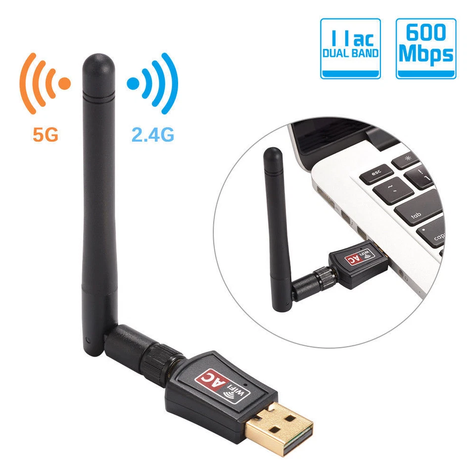 600Mbps USB WiFi Adapter Wireless Dongle Dual Band 5.8GHz 2.4GHz For PC Laptop - Image 3 of 4