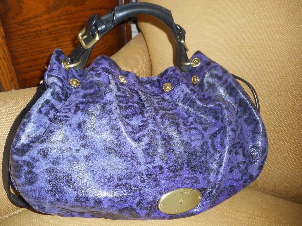 Mulberry Mitzy Hobo East West Purple Leopard Leather Shoulder Bag