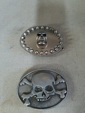 2 Skull belt buckle lot Great American USA biker metal vintage