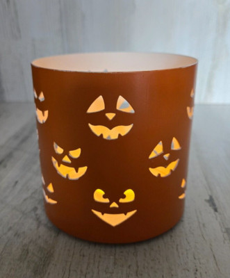 Yankee Candle Metal All Hallows Eve Jar Candle Holder Jack O Lanterns Orange