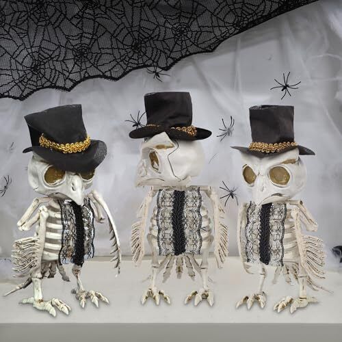 Confezione 3 Scheletri Halloween Gufo Decorazione, Animali a Grandezza Naturale Scheletri Plastica - Foto 8 di 8