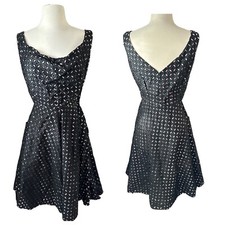 Vtg 50  s Pink Black Floral Eyelet Dress Sz 4 Party Dress Fit And Flare 24  Waist