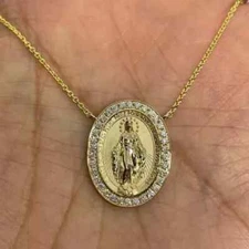 2.Ct Round Cut -Created Diamond Miraculous Medal Pendant 14K Yellow Gold SILVER