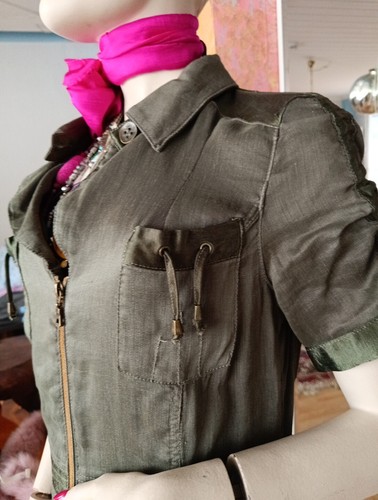 BIBA GEhrock Blusenkleid Kleid Jacke Oliv CUPRO Seide-46% Leinen 54% Größe 40 - Bild 10 von 18