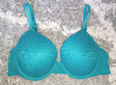 VS pink leopard lace push up bra BRAND NEW size 36c teal studded strap