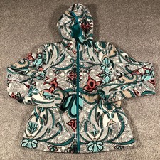 Koppen Jacket Womens Medium White Floral Fleece Lined With Hood Winter Coat