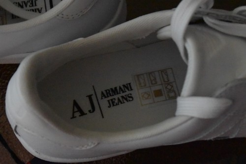 Armani Jeans White Leather Sneakers Sz. 8 (41) - Picture 7 of 8