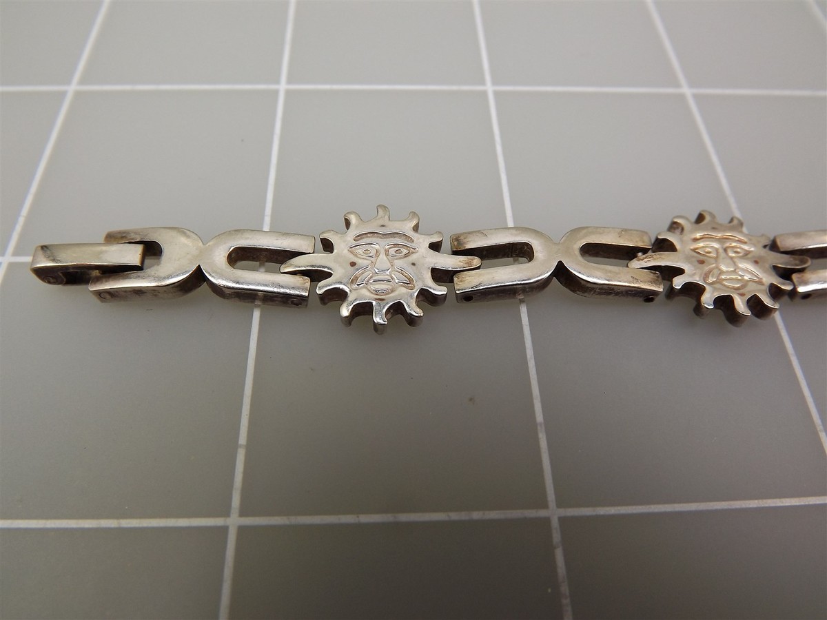 Sterling Silver 925 SUN W/ Face Design Link Bracelet 22.0
