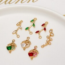 10pcs CZ Pave Love Heart Charm,Cubic Zirconia Leaf Pendant,Zircon Umbrella Charm