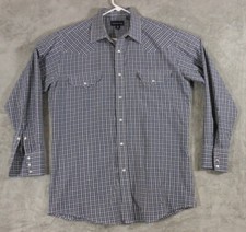 Panhandle Shirt Men's 15.5-33 Button Up Long Sleeve Blue Check Casual