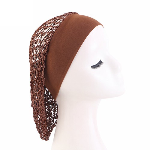 Women Fashion Crochet Mesh Hair Net Hair Care Snood Wide Band Turban Bonnet Cap - 第 18/24 張圖片