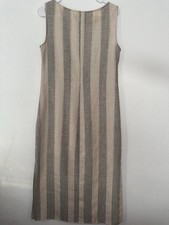 Connected Apparel Beige Gray Striped Linen Sleeveless Sheath Dress 4