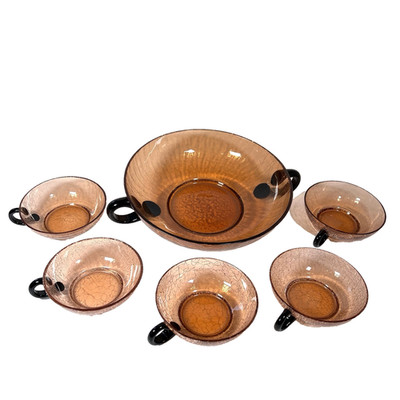 Art Deco Set Schüssel Craquele Glas Dessert-Tassen Eisglas Murano Stil
