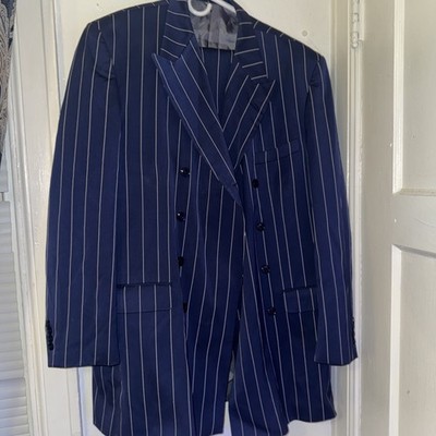 Stacy Adams Men's Navy Blue W/ White Pinstripe 2 Pc Suit: 35L
