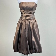 Women's Chocolate Brown Metallic Strapless Bubble Hem Dress Size 2 Y2K Prom 90s