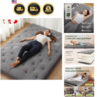 Japanese Floor Futon Mattress Queen Size 80''x 60'', 100% Cotton Cover 2.5'' Th...