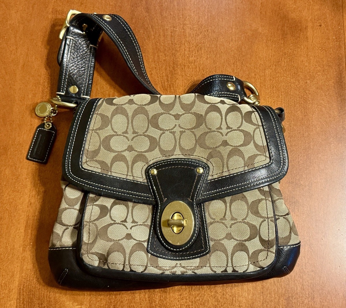 Vintage Y2K COACH F12857 Legacy Brown Signature Turnlock Vintage Y2K COACH F12857 Legacy Brown Signature Turnlock
