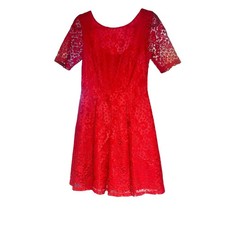 Danny and Nicole Red Lace Fit and Flare Short Sleeve Dress Size 6