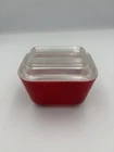 Vintage Red Refrigerator Glass Dish Pyrex 1950s Storage Or Butter Dish,  4” x 3
