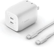 Belkin BoostCharge Pro GaN Dual Wall Charger 65W USB-C To USB-C Cable