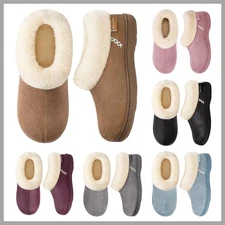EverFoams Women’s Microsuede Memory Foam Winter Slippers w/ Fuzzy FauxFur Collar