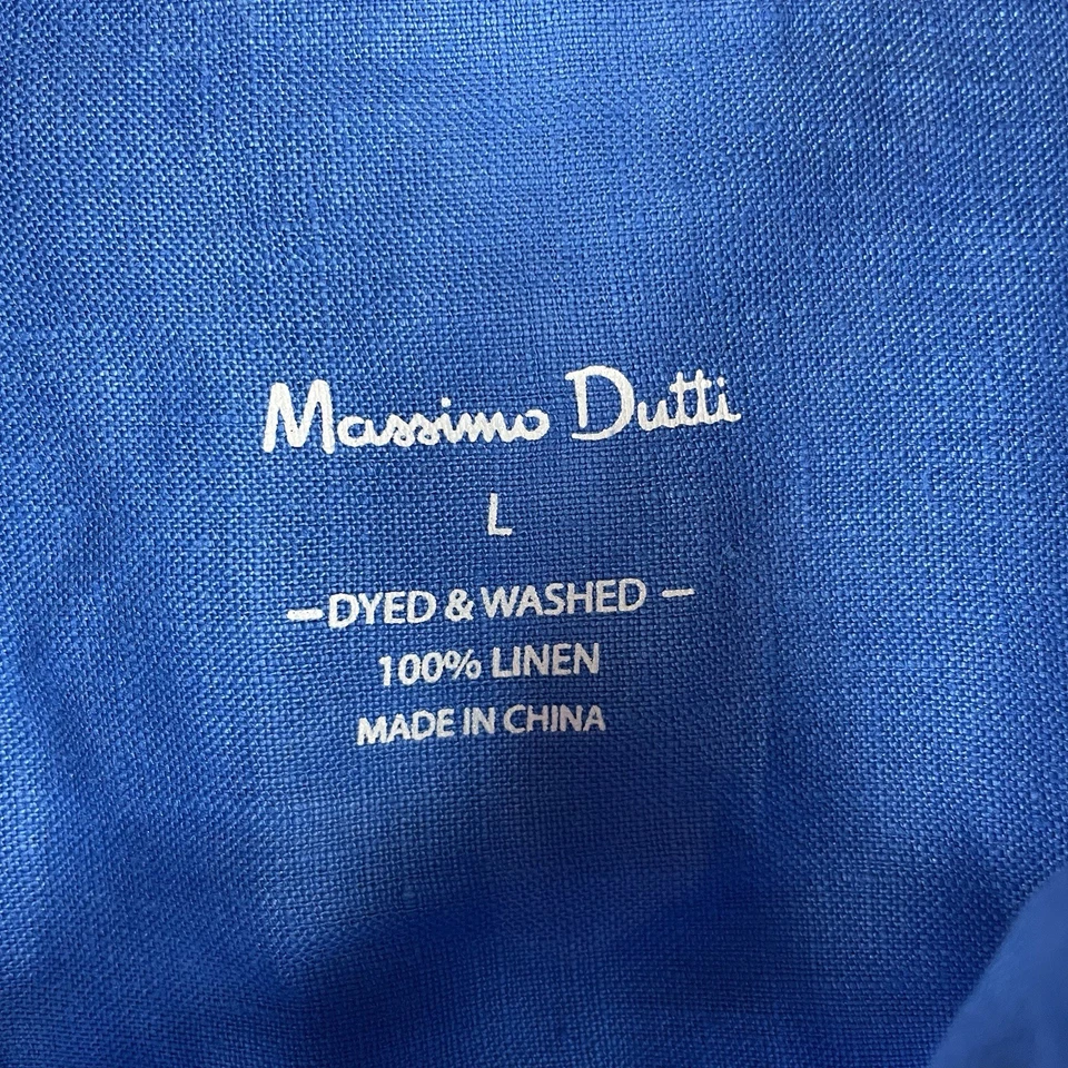 Massimo Dutti Linen Shirt Mens Large Blue Long Sleeve Button-Down Turkey - Image 3 of 4