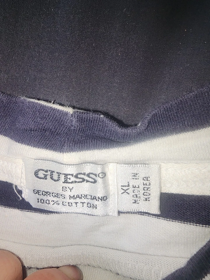 CAMISETA DE COLECCIÓN ADIVINA JEANS EE. UU. BORDADA SPELL OUT RAYAS NEGRA BLANCA XL Foto 2 de 3