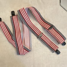 Red White Blue Striped Men's Adjustable Suspenders with Clips American Flag