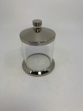 GLASS JAR W/SILVER LID.