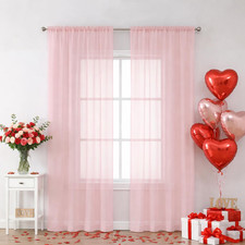 Blush Pink Sheer Curtains 84 Inches Long 2 Panels Set - Light Filtering Pink Cur