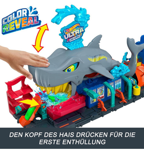 Hot Wheels HTN82 Ultra Shark Car Wash Track Set w/ Reveal Toy Vehicle & Storage - Picture 4 of 5