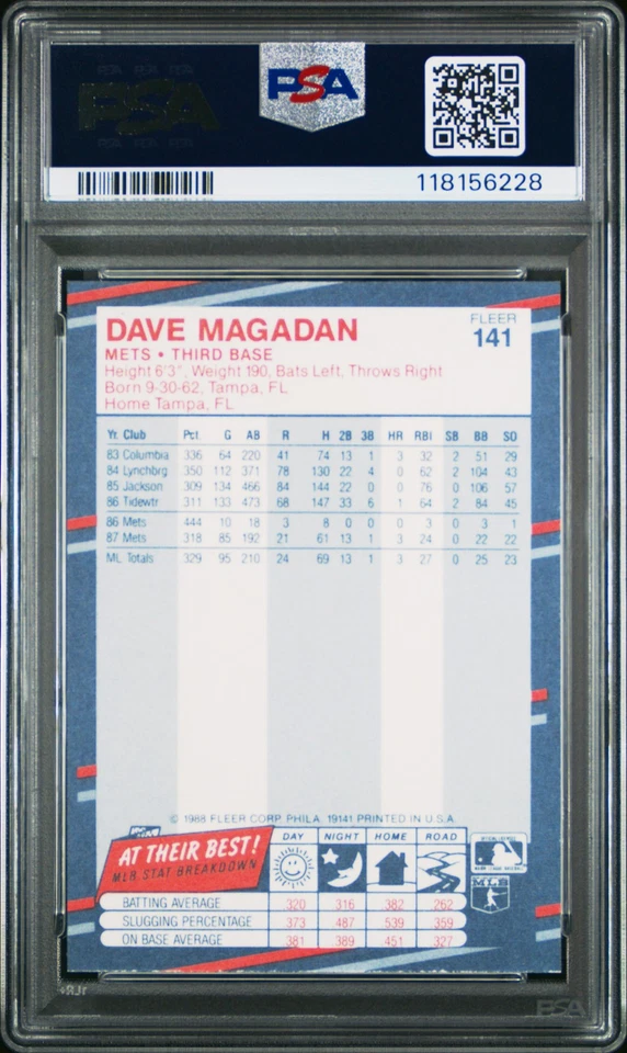 1988 FLEER #141 DAVE MAGADAN PSA 9 - Image 2 of 2