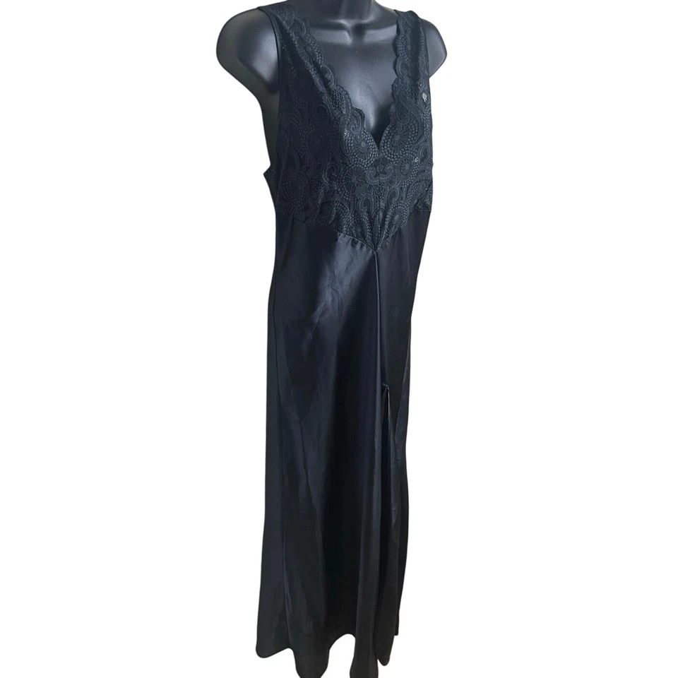 Camisón Vestido sin Mangas Vintage Victoria's Secret Negro Encaje Satinado M Y2K Lencería Foto 2 de 4