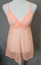 Victoria Secret Orange Sheer Mesh  Floral Lace Teddy Slip dress Lingerie M