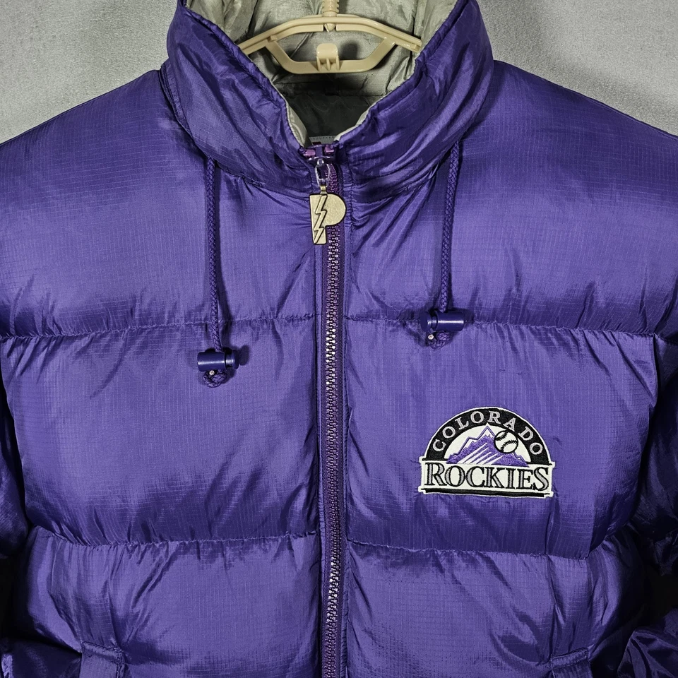 Jaqueta masculina acolchoada vintage anos 90 Colorado Rockies MLB jogador profissional tamanho G - Imagem 4 de 4