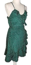 • SHEIN Allover Heart Print Ruffle Wrap Cami Dress Green Sleeveless Medium