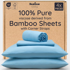 Queen Bamboo Sheet Set   4PCs Cooling Deep Pocket Dream Blue