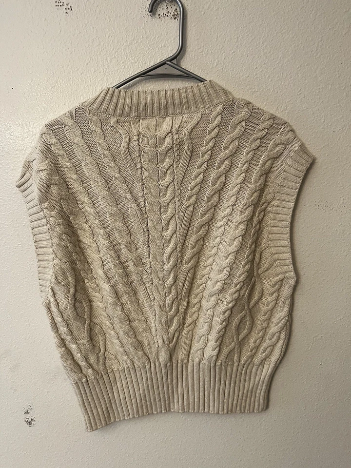LOFT Cable Knit Sweater Vest Cream Button Shoulder 100% Cotton Women's S - Image 2 of 4